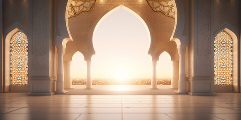 3d rendering of a mosque door in the middle of the night - obrazy, fototapety, plakaty