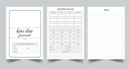 Editable Keto Diet Journal Planner Kdp Interior printable template Design.