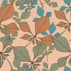 Leaves. Hand-drawn graphics. Seamless patterns for fabric and packaging design.