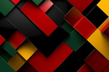 Vibrant Abstract Banner With Overlapping Squares In Red, Black, Yellow, Green. Symbolic For Black...