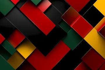 Foto op Canvas Vibrant Abstract Banner With Overlapping Squares In Red, Black, Yellow, Green. Symbolic For Black History Month. 3D Background. AI Generated © Tatsiana