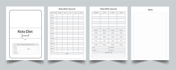 Editable Keto Diet Journal Planner Kdp Interior printable template Design. - obrazy, fototapety, plakaty