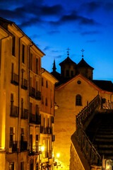 Fototapeta na wymiar Narrow streets and facades of The ancient city of Cuenca at sunset
