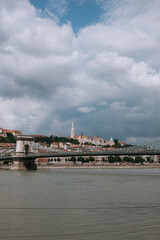 panoramic view of the city of Budapest. With a beautiful blue sky and large white clouds. high quality photo