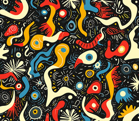 Naklejka premium Abstract Colorful Hand-Drawn Doodle Pattern Wallpaper, seamless pattern