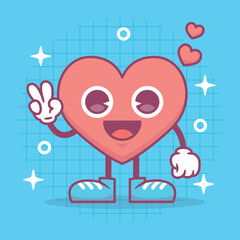 Heart funny cartoon character. Happy valentine's day concept. Romantic mascot. Flat Vector illustration.
