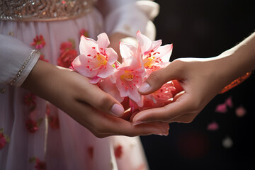 hands holding flower together