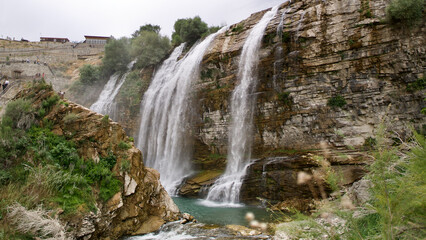 Obraz premium Tortum (Uzundere) Waterfall in Erzurum. Turkey's highest waterfall. Tortum Waterfall with a height of 40 meters.