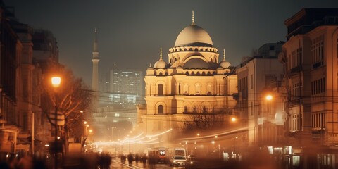 Obraz premium Night city lighting. Peachy-beige color illuminations