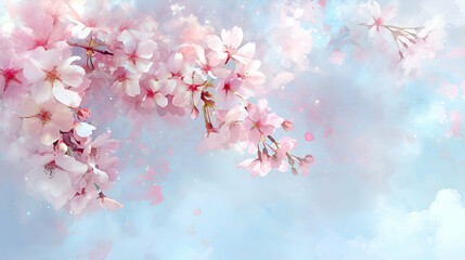 Cherry blossom background. Spring flowers with blue sky. Floral background. Spring Wallpaper. 