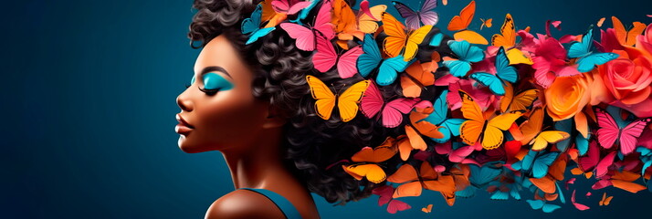 background of colorful butterflies to represent the beauty and strength of women on International Women's Day. Generative AI