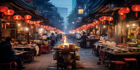 Night trading at a street market in a big city