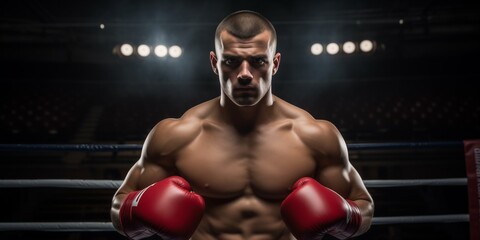 Fototapeta na wymiar Portrait of a boxer in the ring