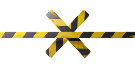 X shape barricade with straight tape isolated on white transparent background, Police investigation scene zone - obrazy, fototapety, plakaty