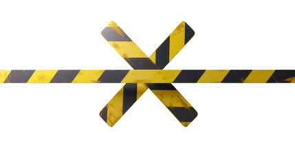 X shape barricade with straight tape isolated on white transparent background, Police investigation scene zone