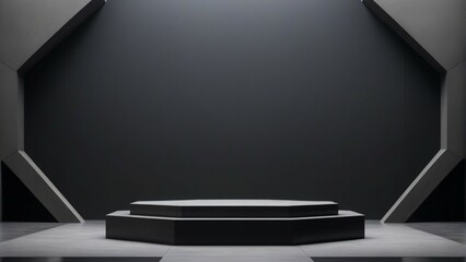 Black cement and concrete octagon stage podium - obrazy, fototapety, plakaty