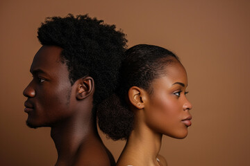 african male and female model turn sideways