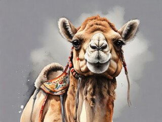 Drawing of a camel on a gray background. Pets concept