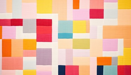 Geometric Texture Wall: Panoramic Long Banner with Bright Pastel Colored Squares and Rectangles