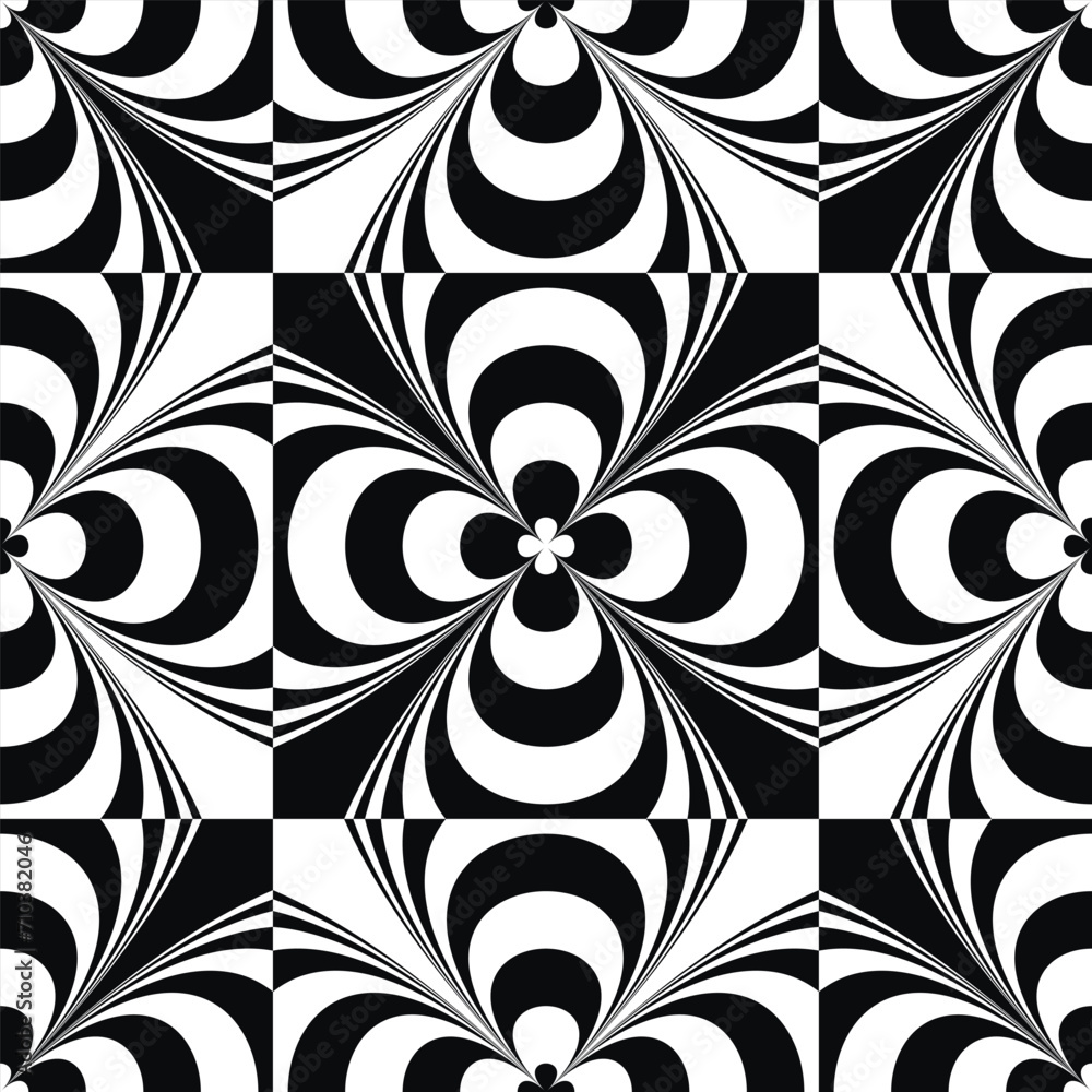 Poster seamless abstract geometric pattern. monochrome illusion wavy background