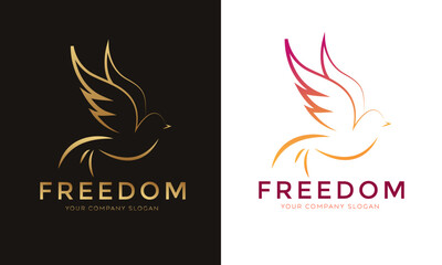 set of colorful flying birds logo vector, golden brown color flying bird logo