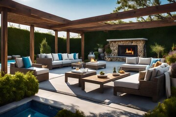 Fototapeta premium Luxury Sitting place with pool at farm house.