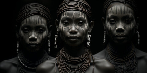 Portraits of people from an ancient tribe - obrazy, fototapety, plakaty