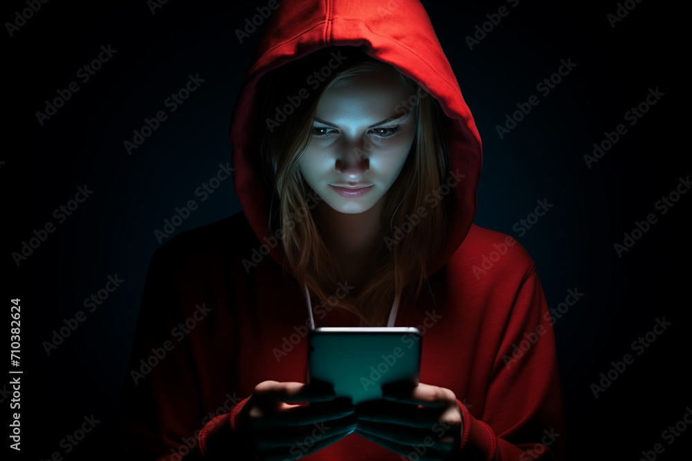 Poster female hacker hacking from phone