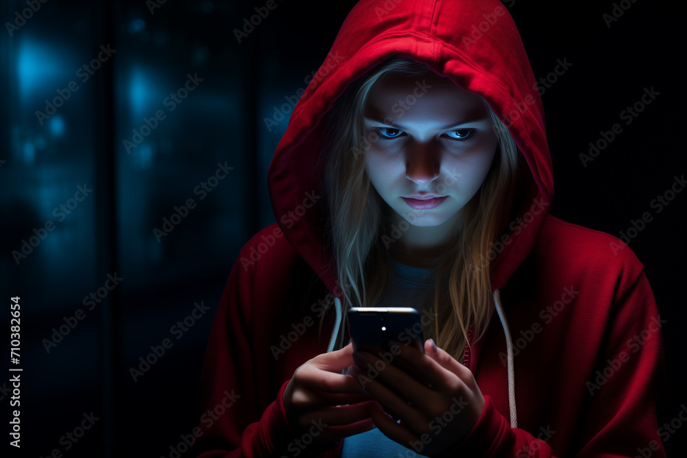 Poster female hacker hacking from phone