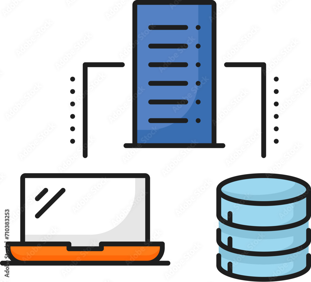 Aufkleber database network server, data storage color icon for internet technology and web cloud, outline vect