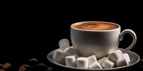 marshmallows and cup with hot drink