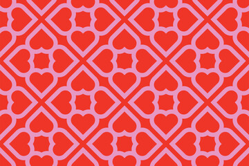 Vector seamless love heart pattern illustration. Retro geometric romantic background print in pink red colors. Valentine's day holiday backdrop texture.
