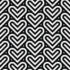 Heart seamless geometric pattern, endless texture. Monochromes striped hearts on white background. Vector illustration for Valentine's Day,wedding,holiday,love.