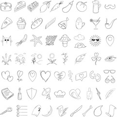 Vector icons. Doodle style. Isolated objects on a white background.
