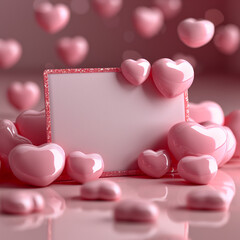 pink heart with a card 3d Valentine day