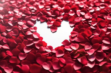 Heart made of red rose petals.
