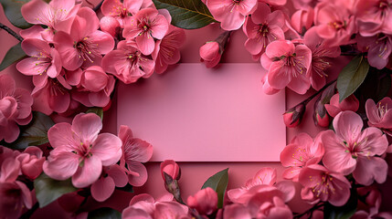 Valentine card pink flower frame 