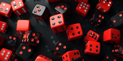 Seamless Pattern of red and black gaming dice - obrazy, fototapety, plakaty