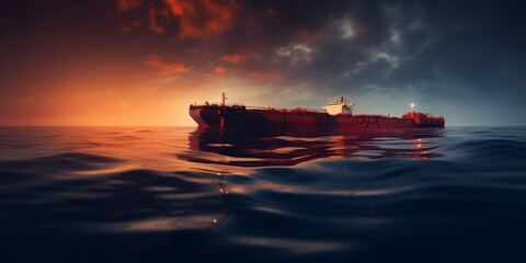 Tanker in the sea with spilled oil - obrazy, fototapety, plakaty
