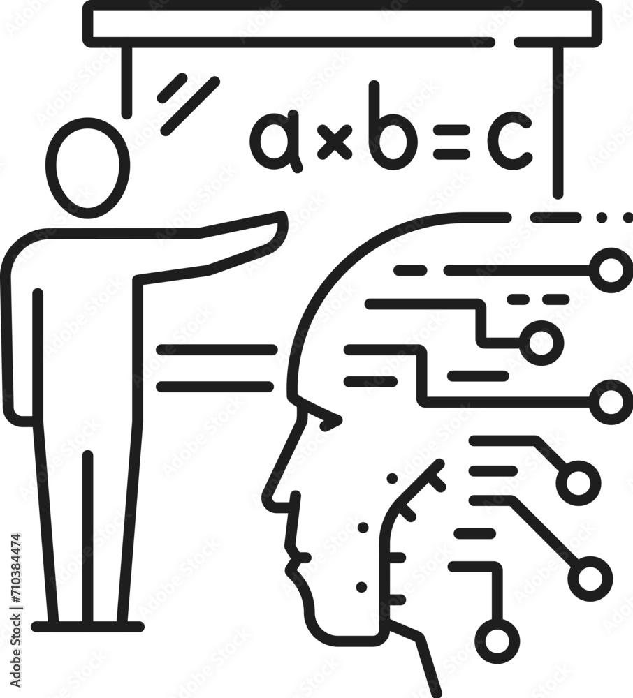 Leinwandbilder Supervised learning, AI machine and artificial intelligence algorithm icon in line vector. AI robot brain or artificial intelligence and smart mind learning technology by supervised teacher control