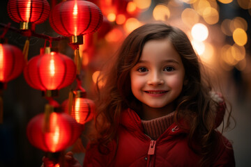 chinese young girl kid celebrate at chinese lantern festival