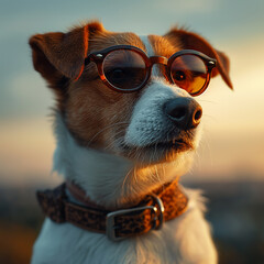 AI generated illustration of a jack russell terrier with glasses