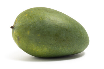 Fresh organic green mango delicious fruit side view isolated on white background clipping path