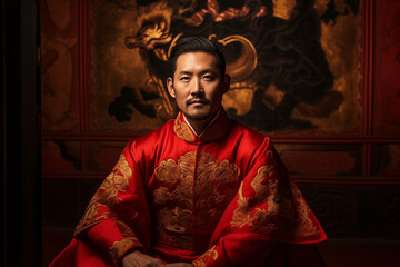 Fototapeta premium chinese groom in traditional wedding dress