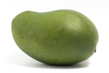 Fresh organic green mango delicious fruit side view isolated on white background clipping path