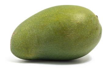 Fresh organic green mango delicious fruit side view isolated on white background clipping path
