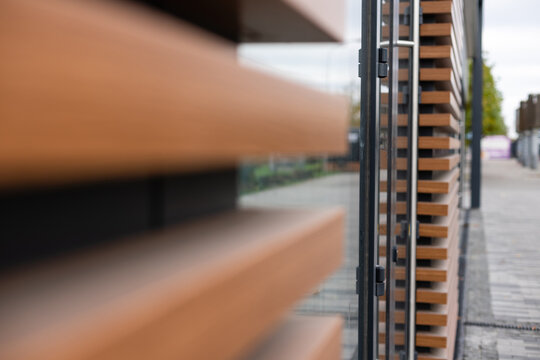 Structural details of the modern facade of a business building.