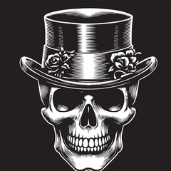 Original Vector Design Monochrome Skull with Hat