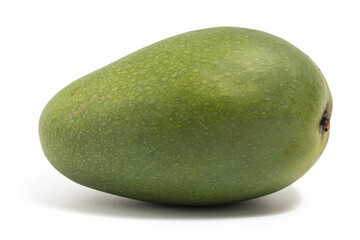Fresh organic green mango delicious fruit side view isolated on white background clipping path