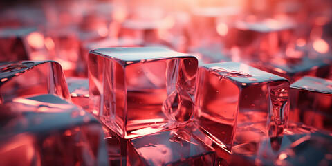 Close-up of Red Ice Cube Pieces - obrazy, fototapety, plakaty